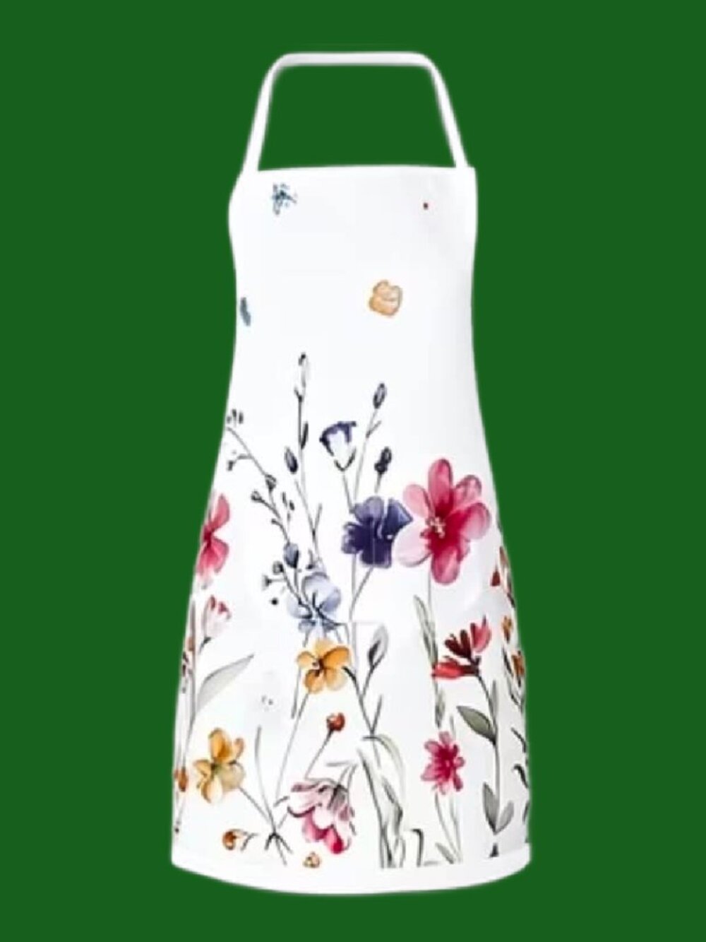 White / Multi Floral Apron Kitchen BBQ Baking Crafting Gardening NWT